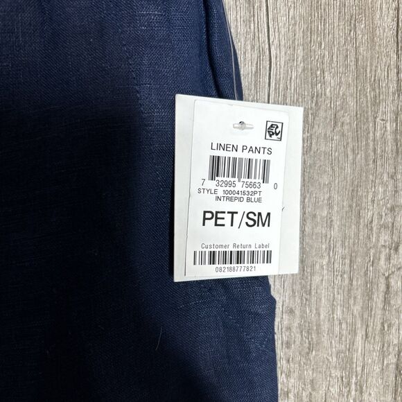Charter Club Linen Pants Small Petite Navy Blue Pull On Straight Pockets - Picture 3 of 6